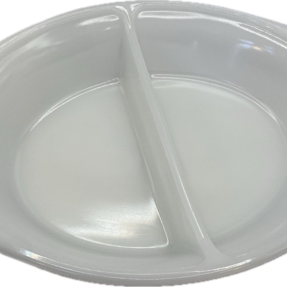 Vintage Glasbake Oval Divided Casserole White USA  12” x 8 1/2” x 2”